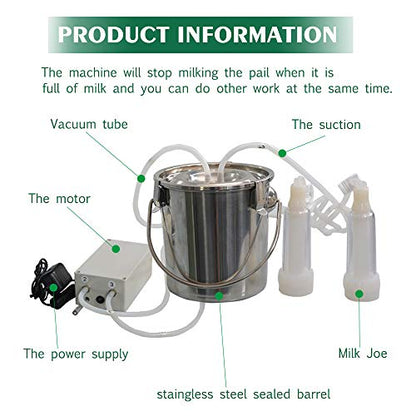 3L Goat Milking Machine,Pulsation Vacuum Electric Milker(Plug-in) | Stable Suction with Stainless bucket