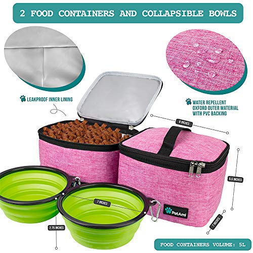 PetAmi Dog Travel Bag Organizer, Pet Supplies Tote Diaper Bag, Pink Large - color: Pink, size: Large - 15.5"L x 9.5"W x 14.0"H