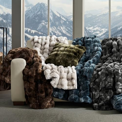 EverGrace Faux Rabbit Fur Bubble Throw Blanket, 60"x80", Marble Deep Indigo - color: Deep Indigo Marble, size: 60"x80"