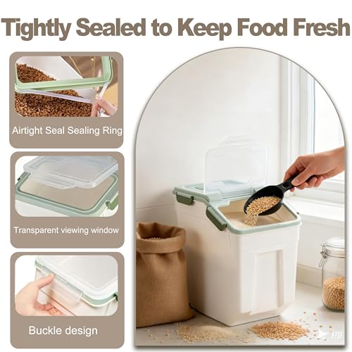 RUIAN Large Airtight Storage Container,25lb Flour Rice Storage Containers Bin with Wheels Seal Locking Lid, with Measuring Cup&Scoop for Flour, Rice, Grain100LBS Total(Green, 4PCS) - color: Green4Pack 25Lb