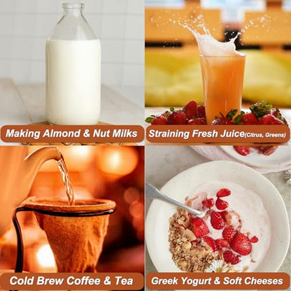 4 Pcs 12"x12" Nut Milk Bag with SGS Tested 100% Nature Unbleached Cotton, Premium Cheesecloth Bags for Straining, Reusable Nut Bag Strainer for Making Almond & Nut Milks, Cold Brew, Yogurt, Juicing - color: cheesecloth bags - 4 Pcs