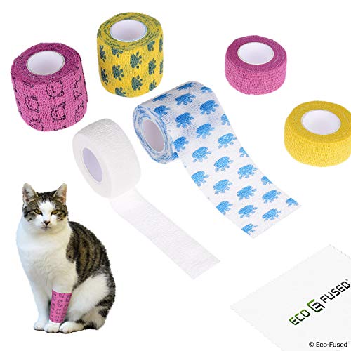 Eco-Fused Self Adhering Bandage - Injury Wrap Tape for Cats - Pack of 6 - Supports Muscles and Joints - Does not Stick to Hair - Elastic, Water Repellent, Breathable - Relieves Stress - color: For Cats - 6 Pack
