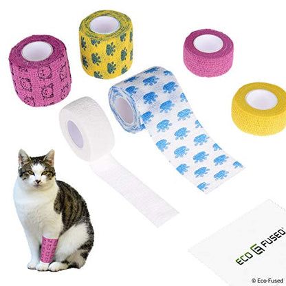 Eco-Fused Self Adhering Bandage - Injury Wrap Tape for Cats - Pack of 6 - Supports Muscles and Joints - Does not Stick to Hair - Elastic, Water Repellent, Breathable - Relieves Stress - color: For Cats - 6 Pack