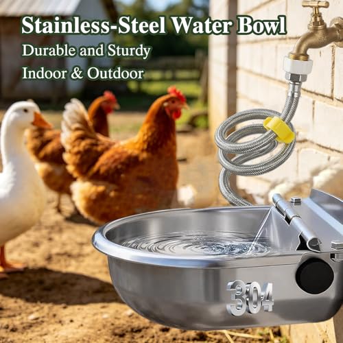 Automatic Dog Water Dispenser Outdoor Water Bowl for Dog, Chicken Livestock | Outside, Heavy Duty, Stainless-Steel, Multi-Pet Waterer Feeder, Float Valve