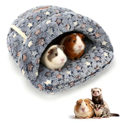 YUEPET Guinea Pig Bed, Warm Fleece Slipper Cuddle Cave, Grey Star - color: Grey Star, size: 1PCS