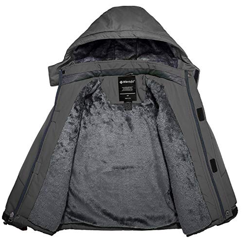 Wantdo Boy's Waterproof Ski Jacket Fleece Snowboarding Jackets Warm Thick Winter Coat Hooded Raincoats - color: Dark Gray, size: 8-9