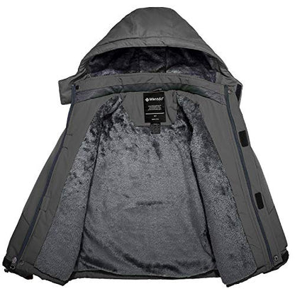 Wantdo Boy's Waterproof Ski Jacket Fleece Snowboarding Jackets Warm Thick Winter Coat Hooded Raincoats - color: Dark Gray, size: 8-9