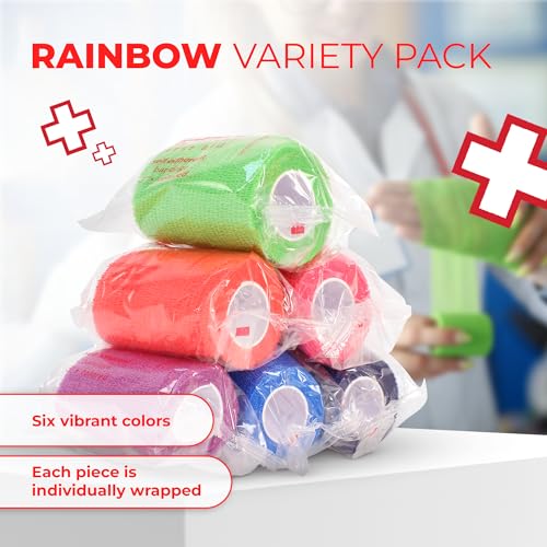 Ever Ready First Aid Self Adherent Cohesive Bandages 3" x 5 Yards - 6 Count, Rainbow Colors - size: 6 Count (Pack of 1)