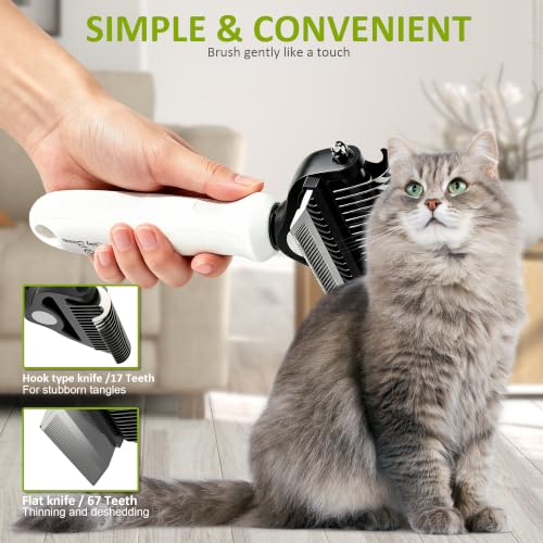 Spring Blossoms-2 in 1 Professional Grooming Rake for Cats & Dogs-Dematting Comb for Easy Mats & Tangles Removing,Pet Brush Safe No More Nasty Shedding and Flying Hair (Cloud Dancer White) - color: Cloud Dancer White