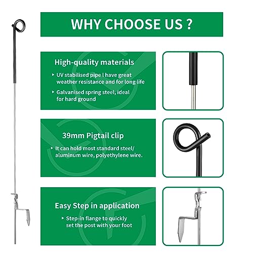 30PCS 41" Electric Fence Step-in Pigtail Posts, Single Rope Stakes | Stainless Steel · Portable Pig Tail Design · For Garden, Farm, Flower Beds, Walkways, Fountains & Temporary Electric Fencing - color: Black