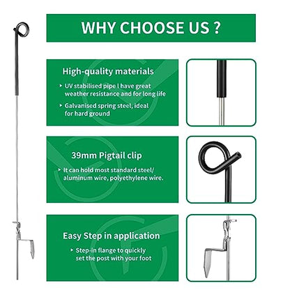 30PCS 41" Electric Fence Step-in Pigtail Posts, Single Rope Stakes | Stainless Steel · Portable Pig Tail Design · For Garden, Farm, Flower Beds, Walkways, Fountains & Temporary Electric Fencing - color: Black