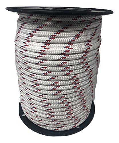 Blue Ox Rope 7/16" Yacht Braid Premium Polyester, White/red/Blue, 300 ft - size: 300 feet