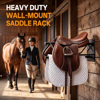 6 Pack Wall Mounted Saddle Racks with Pad Bar | Heavy Duty Black Saddle Rack Stand, Sturdy Saddlestand for English & Western Saddles, Blankets & Horse Gear