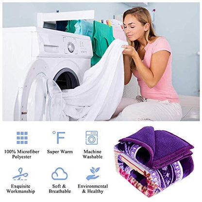 JML Sherpa Flannel Blanket, 3-Ply Fleece Blanket with 2 Pillow Shams- Soft, Warm, Korean Style Printed Embossed Bed Blanket, Purple
