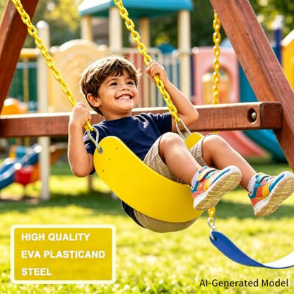 Swing Seat, 66" Heavy Duty Coated Iron Chain Sensory Swing, Therapy Swing Seat,Outdoor Playground Swing Set Accessories with Snap Hooks and Hanging Straps (Yellow) - color: Yellow
