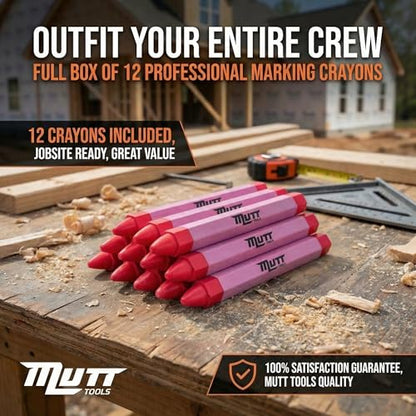 Mutt Tools Pink Lumber Crayons 12 Pack - Construction Crayon | Pink, 12 Pack, Wax Formula, Hexagonal Grip, Weather Resistant - color: Pink