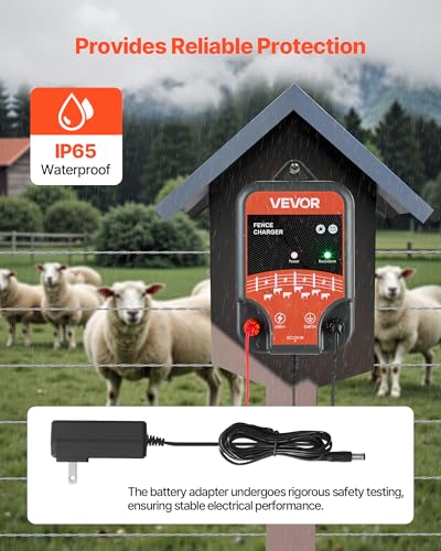 VEVOR Electric Fence Charger, 10kV 2J, AC DC Electric Fence Energizer with LED Indicator, 1.86 Miles Range, Powerful Plug-in Fences Charger, Prevents Wild Animals Intrusion for Livestock Poultry - size: 2J