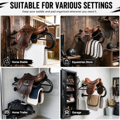 6 Pack Wall Mounted Saddle Racks with Pad Bar, Heavy Duty Saddle Pad Rack
