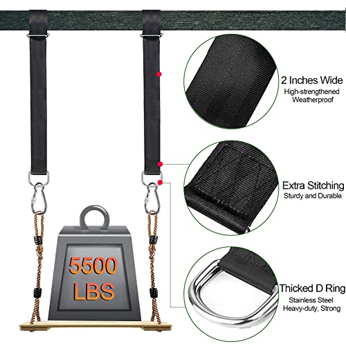 Safe Tree Swing Hanging Straps Kit, 3FT/10FT/15FT/20FT, Heavy Duty Holds 5500LBS Extra Long Adjustable Tree Swing Straps, Easy & Fast Way to Hang Any Swing or Hammock(3 FT) - color: black, size: 3FT