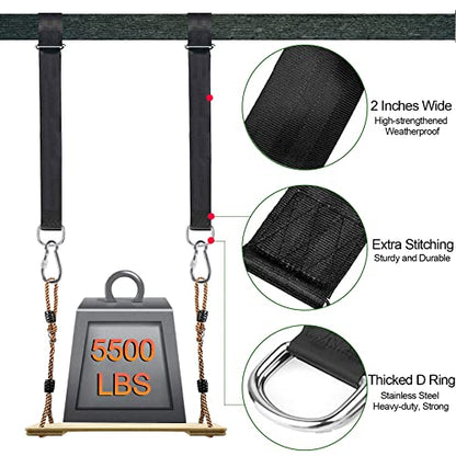 Safe Tree Swing Hanging Straps Kit, 3FT/10FT/15FT/20FT, Heavy Duty Holds 5500LBS Extra Long Adjustable Tree Swing Straps, Easy & Fast Way to Hang Any Swing or Hammock(3 FT) - color: black, size: 3FT