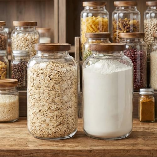 2-Pack Large Glass Jars with Wooden Lids, 95oz Flour Containers - color: 2-Pack-95 oz