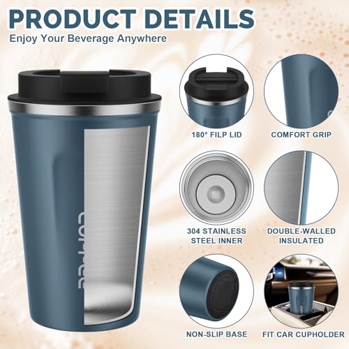 MOMSIV 12oz Travel Coffee Mug, Insulated Coffee Cup with Leakproof Lid - color: A-Silver Blue-12oz