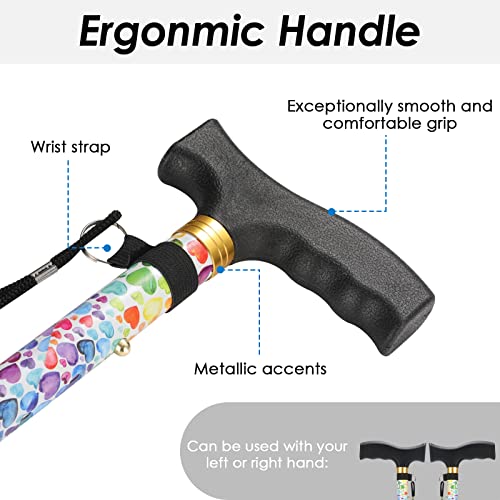 Walking Cane PANZHENG Cane for Man/Woman | Mobility & Daily Living Aids | 5-Level Height Adjustable Walking Stick | Comfortable Plastic T-Handle Portable Walking Stick Folding Cane - color: Cane-Heart