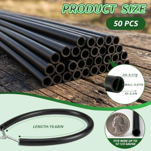 50 PCS Electric Fence Insulator Tubing, Fits 12-1/2 Gauge Wire, Cut-to-Size PE Insulation Tube for Corner Post and Fence End, Simple to Install