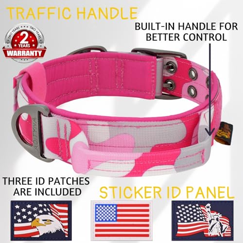ADITYNA Heavy Duty Pink Dog Collar for Medium Dogs with Traffic Handle - color: Camo Pink, size: Medium: Fit 15-19" Neck