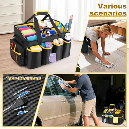 PGmoon Extra-Large Cleaning Caddy Organizer Bag with Handle | Cleaning Supply Tote Bag Built-in Support Boards for Car, Home, Housekeeping Work, Kitchen Cleaning Supplies