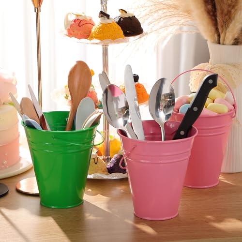 Sadnyy 12 Pack 4.5 X 5 inch Pink Green Metal Buckets - color: Pink Green, size: 4.5 x 5 in