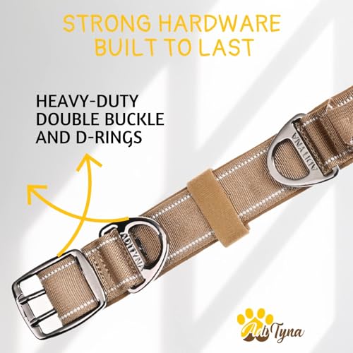 ADITYNA Heavy Duty Dog Collar for Large Dogs with Traffic Handle - color: Coyote Brown, size: Large: Fit 18-23" Neck