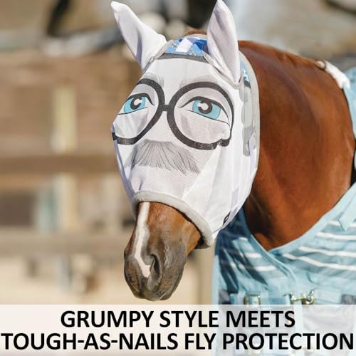 Schneiders Dura-Mesh Grandpa Fly Horse Mask | Designer Prints | 1000D Mesh | 70% UV Protection | Ear Coverage | Secure Hook & Loop Fit