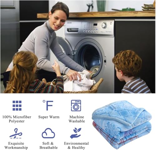 JML Plush Fleece Blanket 87" x 94", 10.5 Pounds Korean Style Mink Blanket King Size for Winter - Soft and Warm, 2 Ply A&B Printed Embossed Raschel Bed Blanket (Blue Flowers) | 2 Ply, A&B Printed, Embossed, Reversible, Plush, Silky Soft, Thick, Warm for Wi