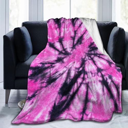 Pink and Black Tie Dye Fleece Blanket Lightweight Ultra-Soft Throw Blanket for Sofa Couch Bed Camping Travel - Super Soft Cozy Microfiber Blanket 80"X60" - color: Tie Dye, size: 80"x60"