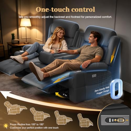 Power Reclining Loveseat Sofa with Flip Backrest Console - color: Gray Texture Finish, size: Power Loveseat