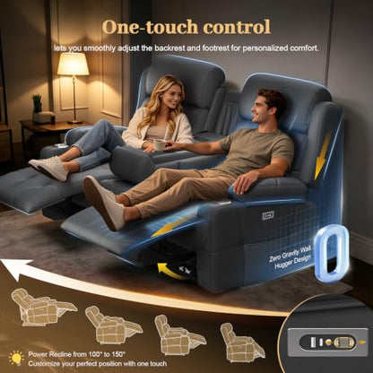 Power Reclining Loveseat Sofa with Flip Backrest Console - color: Gray Texture Finish, size: Power Loveseat