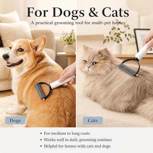 Pet Pro Dematting Comb for Dogs & Cats, Undercoat Rake Deshedding Brush for Long Hair Pets, Removes Loose Fur and Tangles
