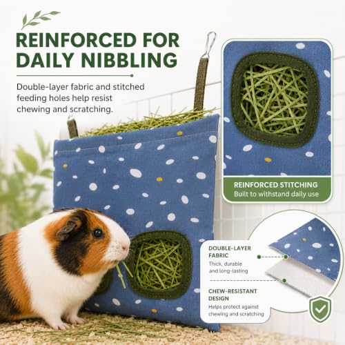Rabbit Hay Feeder, Guinea Pig Hay Holder & Bunny Hay Feeder – Durable Hanging Hay Bag for Rabbits Chinchillas Guinea Pigs Bunnies – Chew-Resistant Hay Holder for Small Animals (Polka Dot) - color: Polka Dot