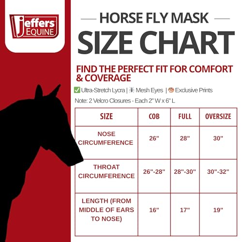 Jeffers Equine Deluxe Mesh Horse Fly Mask w/Ears, Oversize - Breathable Fly Protection Mask, Soft Mesh, Fleece Trim, Stretch Fit, Hook & Loop Closure, UV Protection, Horse Face Cover - Rose Garden