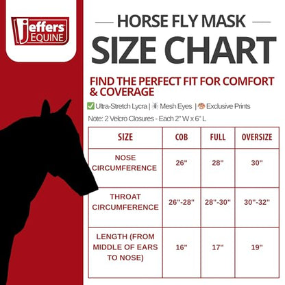 Jeffers Equine Deluxe Mesh Horse Fly Mask w/Ears, Oversize - Breathable Fly Protection Mask, Soft Mesh, Fleece Trim, Stretch Fit, Hook & Loop Closure, UV Protection, Horse Face Cover - Rose Garden