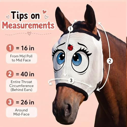 Ladybug Mesh Fly Mask for Horses Cartoon Eye Full Face Bug Protection with Breathable Mesh Soft Padding, Clear Vision, Stretch Fit, UV Protection, Comfortable Adjustable Fit for All Horses
