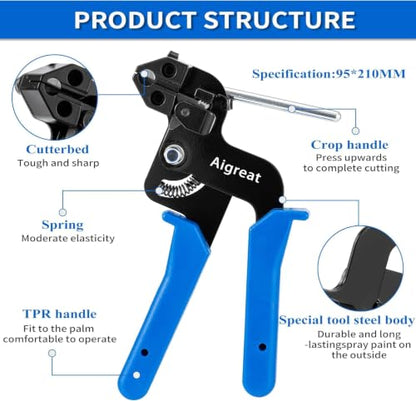 Stainless Steel Cable Tie Gun Set with Adjustable Tension Auto Cut Fastening Tool for Exhaust Pipe, Chain Link Fence, Auto Repair & Industrial Cable Binding (Extra Large 100PCS) - size: Extra Large 100PCS
