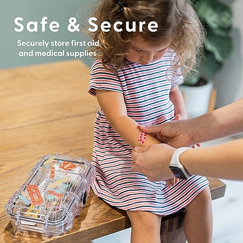Evergreen X Seahorse 56 Medication Lock Box - Medium, First Aid Kit, Childproof, Empty Lockable Medicine Box to Store Medications, Diabetic Supplies. NO SUPPLIES INCLUDED (Clear + Squiggle) - color: Clear + Squiggle