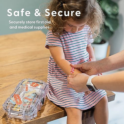 Evergreen X Seahorse 56 Medication Lock Box - Medium, First Aid Kit, Childproof, Empty Lockable Medicine Box to Store Medications, Diabetic Supplies. NO SUPPLIES INCLUDED (Clear + Squiggle) - color: Clear + Squiggle