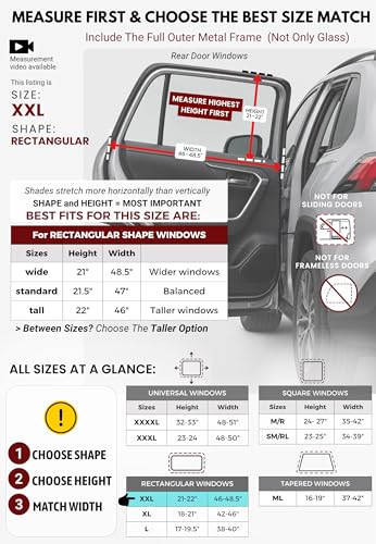 XXL/Car Side Window Shades for SUVs /8 Sizes. Stretch-to-Fit H:21" x W:48" Rear Windows. Baby Sun, Heat, Bugs & Privacy Protection. 96.25% UV Reduction. Breathable Mesh Screens, 2Pck. | Qualizzi® - size: 2XL - Rectangular