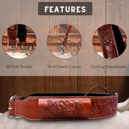 Hulara Western Carved Leather Rear Flank Back Saddle Girth Cinch Belt with Bucking Strap Comfytack |Premium Flank Cinch Belt Leather Horse Girth - color: Brown Flower