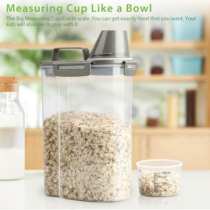 Viretec Rice Airtight Storage Container, 3 to 5Lbs Cereal Dry Food Flour Bin, Pet Dog Cat Food Dispenser with Measuring Cup, BPA Free Clear Plastic Kitchen and Pantry Organization Bin for Sugar - color: 3L/Grey