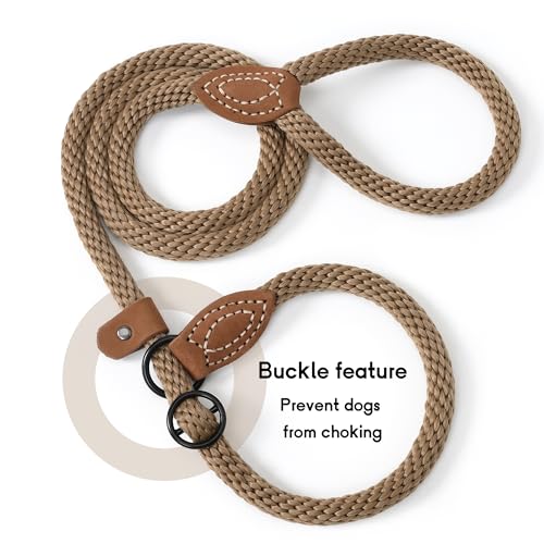 Mile High Life Heavy Duty Slip Lead No Pull Leash w Leather-Reinforced Ends - color: Brown, size: 6 Feet