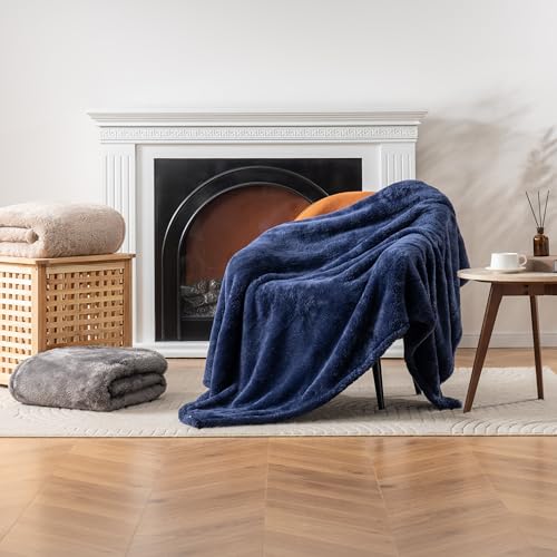Berkshire Blanket Classic Extra-Fluffy™ Plush Blanket, Queen Size Bed Blanket, Soft Fuzzy Fluffy Long Hair Blanket for Couch Sofa Bed, Atlantis Dark Blue, 90x90 Inches - color: Atlantis Blue, size: Full/Queen